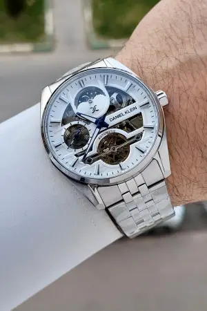 Gümüş Renk Otomatik 43 mm İç Göstergeleri Aktif Erkek Kol Saati