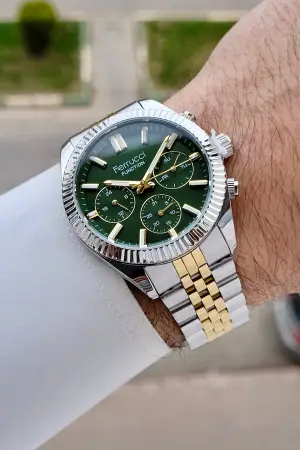 Kadranı Yeşil Kordonu Gold Gümüş Renk 40 Mm İç Göstergeleri Aktif Erkek Kol Saati