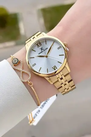 Gold Renk 35 mm Hediye Paketli Kadın Kol Saati ve Bileklik