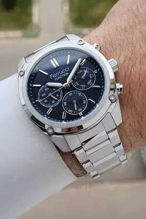 Kadranı Lacivert Kordonu Gümüş Renk 43 mm İç Göstergeleri Aktif Erkek Kol Saati