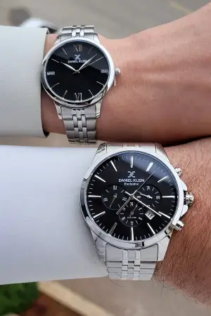 Kadranı Siyah Kordonu Gümüş Renk Sevgili Çift Kol Saati STISTE5