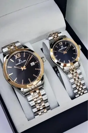 Kadranı Siyah Kordonu Rose Gümüş Renk Hediye Paketli Sevgili Çift Kol Saati