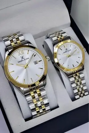 Gold Gümüş Renk Hediye Paketli Sevgili Çift Kol Saati