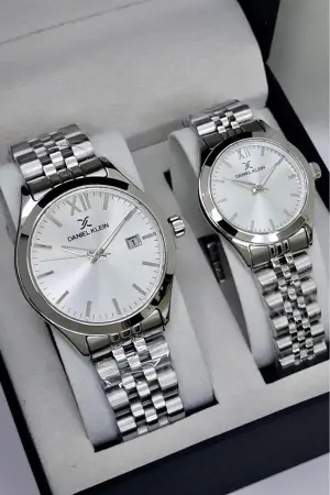 Gümüş Renk Hediye Paketli Sevgili Çift Kol Saati