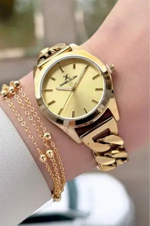 Kadranı Sarı Renk 24 Ay Garantili Kadın Kol Saati ve Hediye Bileklik