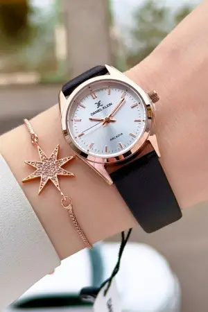 Kasası Rose Kordonu Koyu Kahverengi Renk Hediye Paketli Kadın Kol Saati ve Bileklik