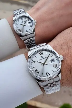 Gümüş Renk Hediye Paketli Sevgili Çift Kol Saati