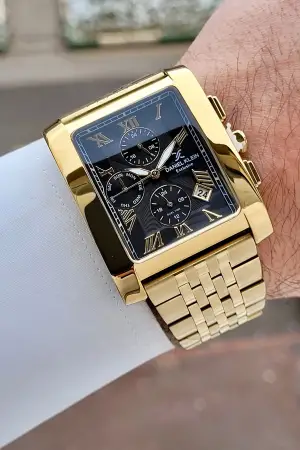 Kadranı Siyah Kordonu Gold Renk Hediye Paketli Erkek Kol Saati