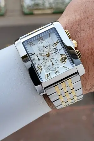 Gold Gümüş Renk Hediye Paketli Erkek Kol Saati