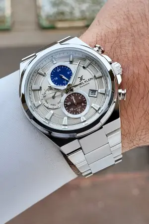 Gümüş Renk Hediye Paketli İç Göstergeleri Aktif Erkek Kol Saati