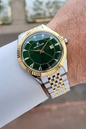 Kadranı Yeşil Kordonu Gold Gümüş Renk Hediye Paketli 41 mm Erkek Kol Saati