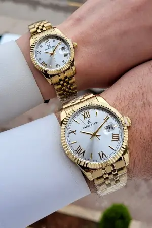 Gold Renk Hediye Paketli Sevgili Çift Kol Saati STISTE20