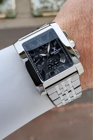 Kadranı Siyah Kordonu Gümüş Renk Hediye Paketli Erkek Kol Saati