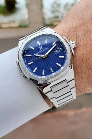 Kadranı Lacivert Kordonu Gümüş Renk Hediye Paketli 41 mm Erkek Kol Saati