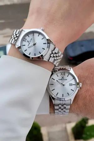 Gümüş Renk Hediye Paketli Sevgili Çift Kol Saati STISTE31