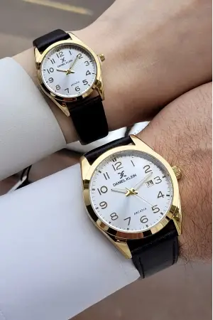 Gold Kahverengi Renk Hediye Paketli Sevgili Çift Kol Saati STISTE23