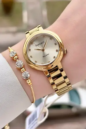 Gold Renk Kadın Kol Saati ve Bileklik