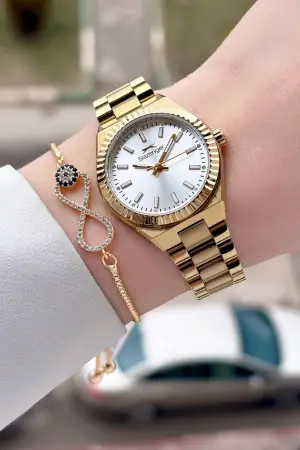 Gold Renk Kadın Kol Saati ve Bileklik