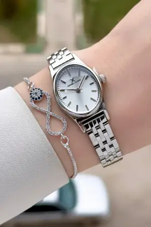 Gümüş Renk Hediye Paketli Kadın Kol Saati ve Bileklik