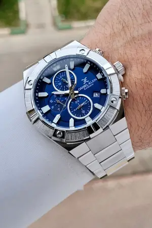 Kadranı Lacivert Kordonu Gümüş Renk 45 mm İç Göstergeleri Aktif Erkek Kol Saati