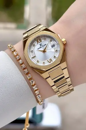 Gold Renk Hediye Paketli 30 Mm Kadın Kol Saati ve Bileklik