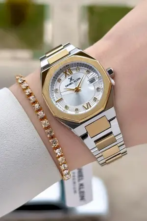 Gold Gümüş Renk Hediye Paketli 30 Mm Kadın Kol Saati ve Bileklik