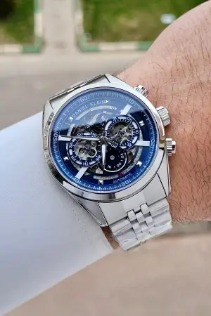 Gümüş Lacivert Renk Otomatik 42 mm İç Göstergeleri Aktif Erkek Kol Saati