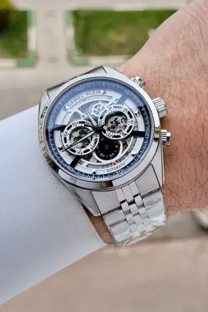 Gümüş Renk Otomatik 42 mm İç Göstergeleri Aktif Erkek Kol Saati