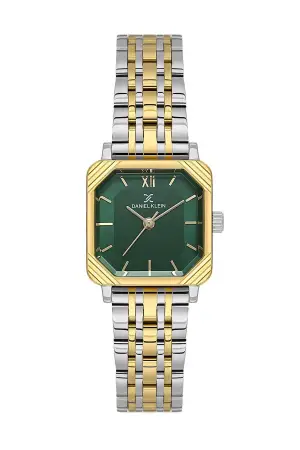 Gold Gümüş Yeşil Renk Hediye Paketli 23 Mm Kare Kadın Kol Saati ve Bileklik