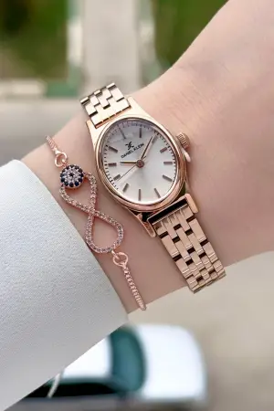 Rose Renk Hediye Paketli Kadın Kol Saati ve Bileklik