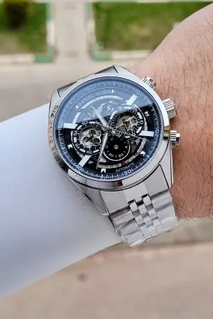 Gümüş Siyah Renk Otomatik 42 mm İç Göstergeleri Aktif Erkek Kol Saati