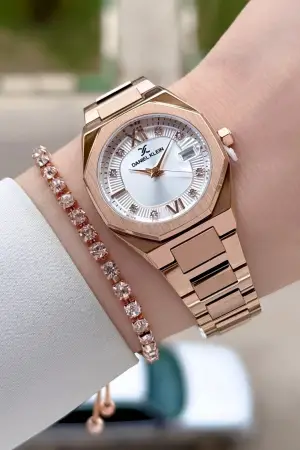 Rose Renk Hediye Paketli 30 Mm Kadın Kol Saati ve Bileklik