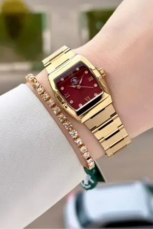 Santa Barbara Polo & Racquet Club Kadranı Bordo Kodronu Gold Renk 23,5 Mm Kadın Kol Saati ve Bileklik