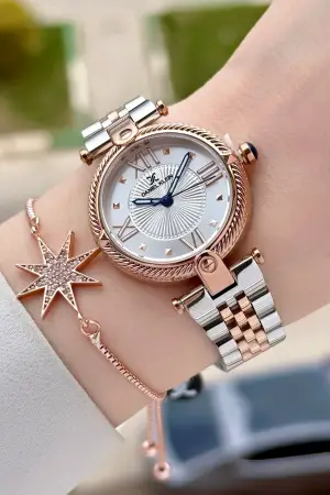Rose Gümüş Renk 32 Mm Kadın Kol Saati ve Bileklik