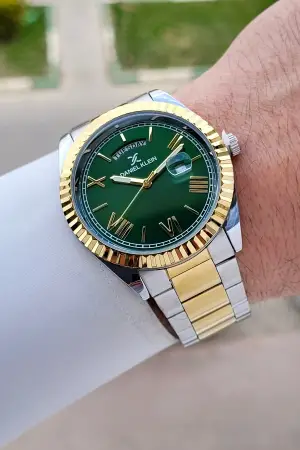 Kadranı Yeşil Sarı Beyaz Renk Takvim ve Gün İç Göstergeleri Aktif Fonksiyonlu Erkek Kol Saati