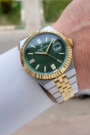Kadranı Yeşil Kordonu Gold Gümüş Renk 5 ATM Hediye Paketli 41 mm Erkek Kol Saati