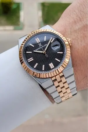 Kadranı Siyah Kordonu Rose Gümüş Renk 41 Mm Erkek Kol Saati