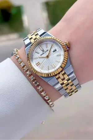 Gold Gümüş Renk 30 mm Kadın Kol Saati ve Bileklik