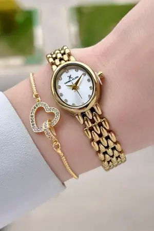 Gold Renk 20,5 mm Kadın Kol Saati ve Bileklik