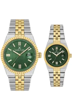 Kadranı Yeşil Kordonu Gold Gümüş Sevgili Çift Kol Saati