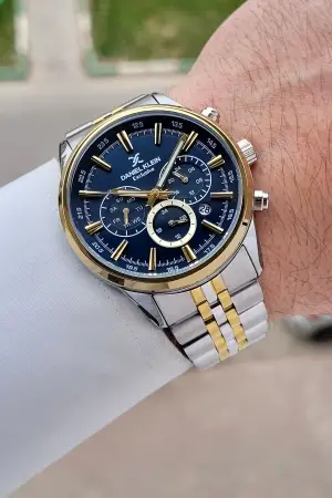 Kadranı Lacivert Kordonu Gold Gümüş Renk 43 Mm 5 ATM Erkek Kol Saati