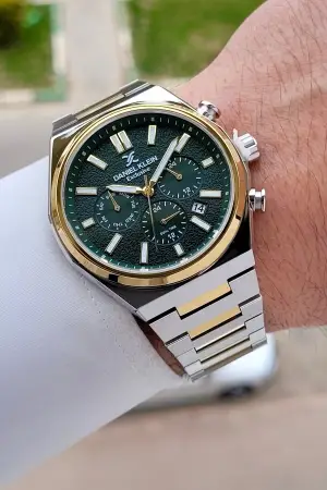 Kadranı Yeşil Kodronu Gold Gümüş Renk 43 Mm Erkek Kol Saati