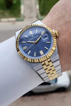 Kadranı Lacivert Kordonu Gold Gümüş Renk 41 Mm Erkek Kol Saati