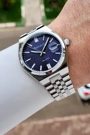 Kadranı Lacivert Kordonu Gümüş Renk 40 Mm Erkek Kol Saati