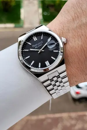 Kadranı Siyah Kordonu Gümüş Renk 40 Mm Erkek Kol Saati