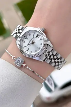 Takvimli Kadın Kol Saati Bileklik Hediyeli