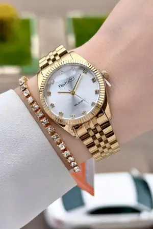 Gold Renk Kadın Kol Saati ve Bileklik