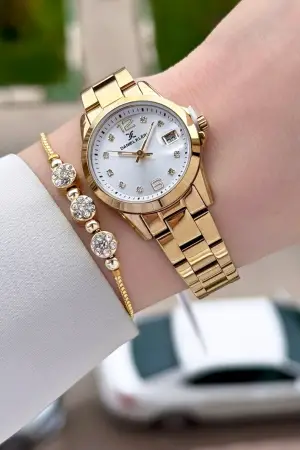 Gold Renk 28 mm Kadın Kol Saati ve Bileklik