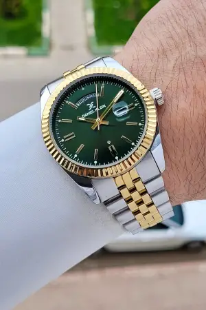 Kadranı Yeşil Kordonu Gold Gümüş Renk 42 Mm Erkek Kol Saati