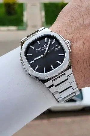 Kadranı Siyah Kordonu Gümüş Renk 40 Mm Erkek Kol Saati